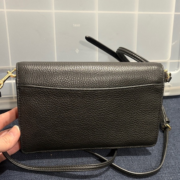 COACH Black Pebbled Leather Crossbody Bag with Gold Logo - Picture 4 of 4